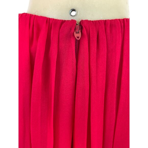 Vintage Red Long-Sleeve Chiffon Dress With Pleated Wrap Bodice Sz 10 - Picture 6 of 10